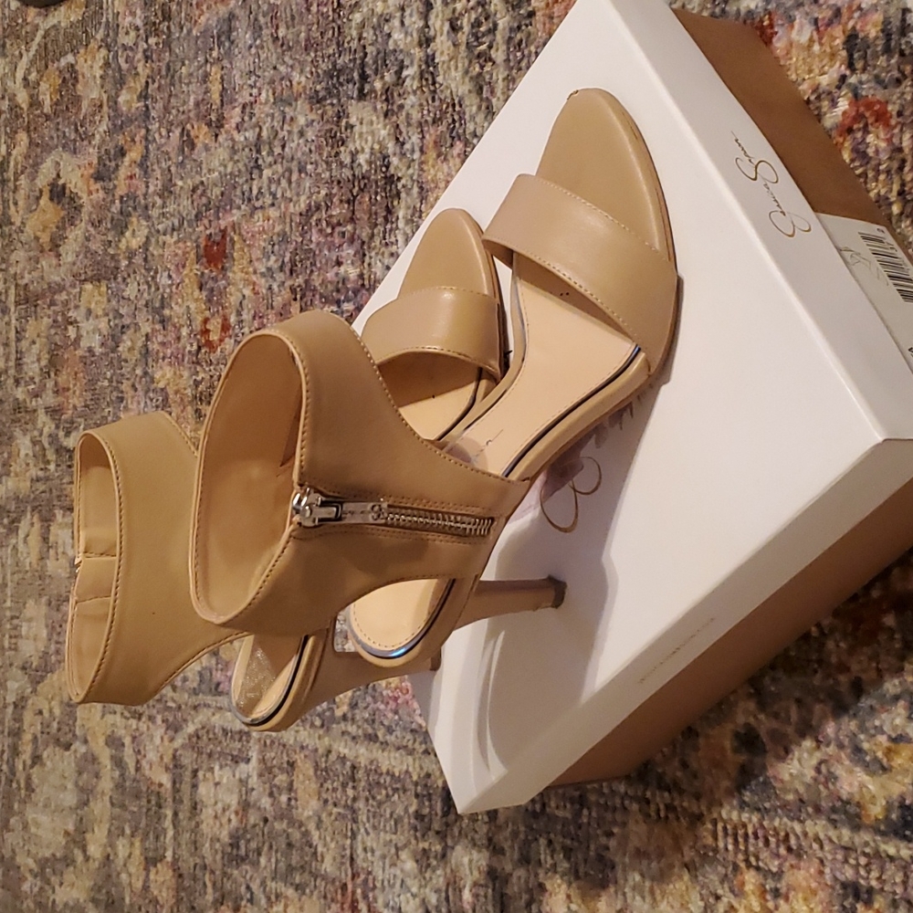 Jessica Simpson Powder Nude Zip-Up Heels